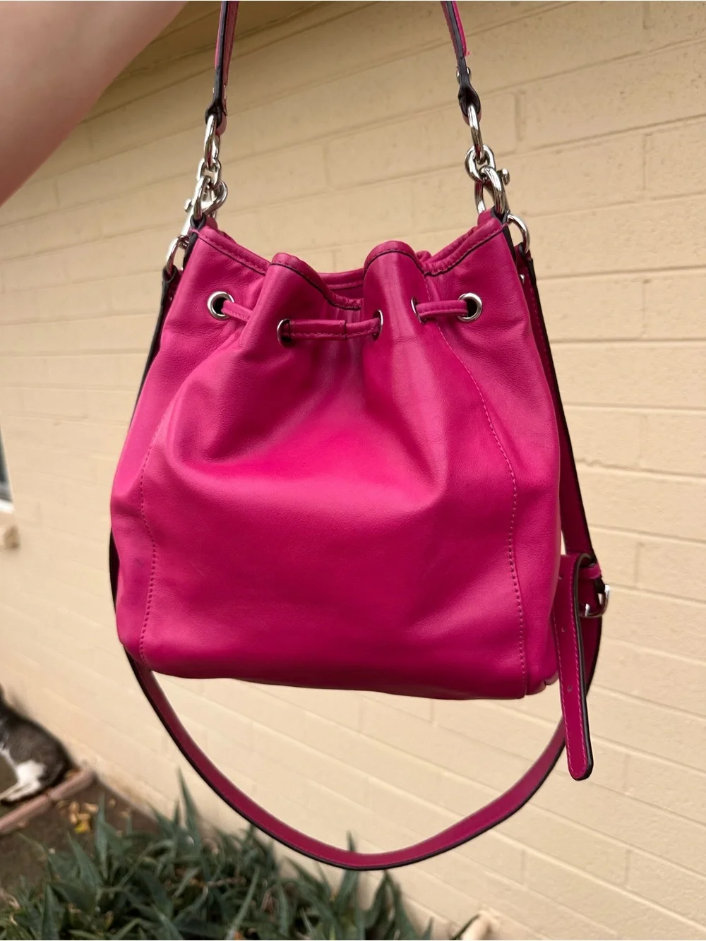 Coach Fuscia Leather Daisy Drawstring bucket Bag